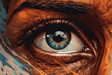 A Close Up Of A Blue Eye With Orange Streaks On It Savanna Photorealism Digital Illustration Generative AI 