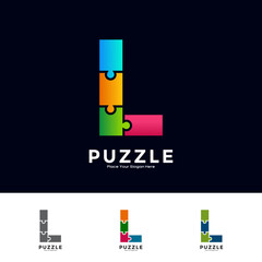 Abstract letter L puzzle pieces colorful vector logo template. Suitable for business, education, game, sticker and template