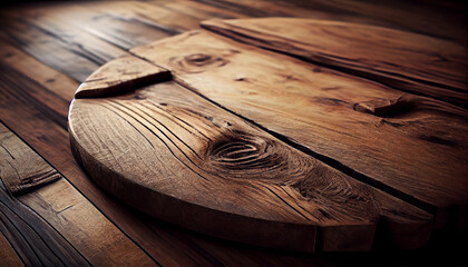 Poster - Rustic hardwood plank table in natural backdrop ,generative AI