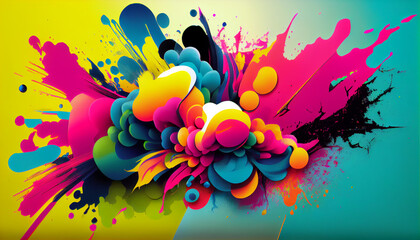 Wall Mural - Abstract multi colored paint splashing celebration poster ,generative AI