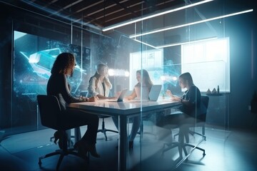 Poster - A Group Of People Sitting Around A Table In A Room With A Glass Wall Conference Room Advertising Photography Talent Acquisition Generative AI 