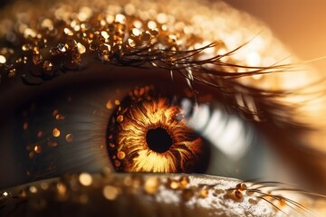 Wall Mural - A Close Up Of A Person's Eye With Gold Glitter Savanna Macro Photography Macro Photography