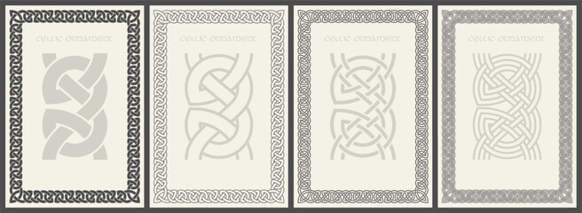 Celtic knot braided frame border ornaments set. Rectange size.