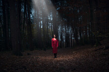 Surreal Portrait Of Standing Woman In The Woods