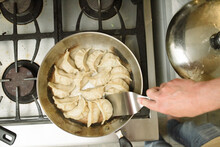 Homemade Chinese Dumplings In A Pan