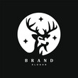 Vintage retro negative space deer logo design, isolated dark background