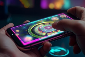 Illustration for online casino, pokies, gambling industry. Banner for App, mobile, desktop, tablet. Casino market, developers, concept. AI image	