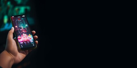 Banner for online casino, pokies, gambling industry. Banner for App, mobile, desktop, tablet. Casino market, developers, concept. AI image	
