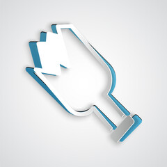 Poster - Paper cut Broken bottle as weapon icon isolated on grey background. Paper art style. Vector