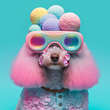 Fashionable Poodle Dog Wearing Glasses In Fairy Kei Style.