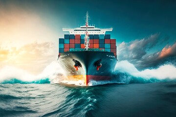 Wall Mural - International transport network for cargo delivery by cargo ship, created with generative ai