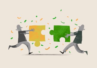 group of  businessman  trying to make puzzle