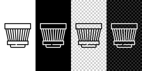 Sticker - Set line Car air filter icon isolated on black and white background. Automobile repair service symbol. Vector