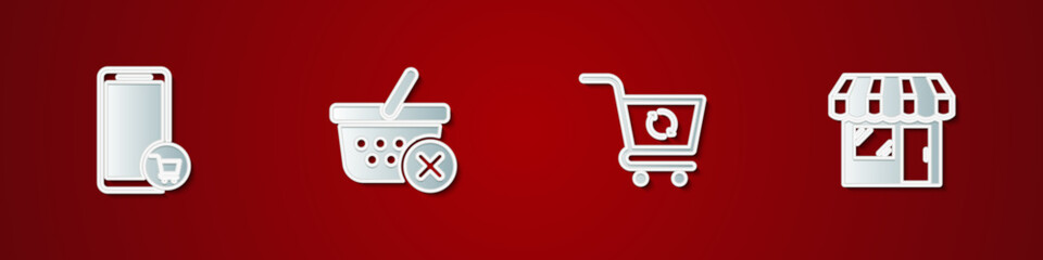 Wall Mural - Set Mobile and shopping cart, Remove basket, Refresh and Market store icon. Vector