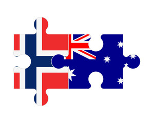 Puzzle of flags of Norway and Australia, vector