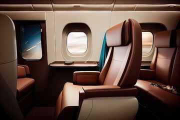 Canvas Print - first-class cabin with luxurious leather seats and spacious legroom, created with generative ai