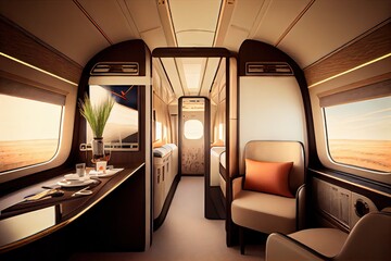 Poster - first-class cabin, filled with luxury amenities and stylish furnishings, created with generative ai