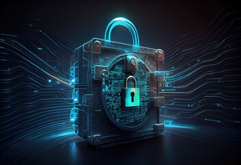 Cyber security lock. Internet technology concept of cybersecurity and data privacy. Generative AI
