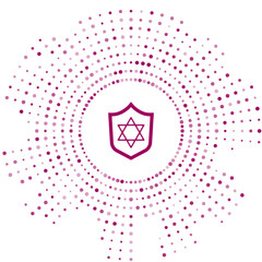 Sticker - Purple Shield with Star of David icon isolated on white background. Jewish religion symbol. Symbol of Israel. Abstract circle random dots. Vector