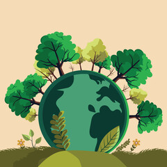 Poster - Trees Around The Earth Globe or Planet For World Environment Day Concept.