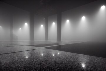 Wall Mural - abstract empty dark station platform with lights, created with generative ai