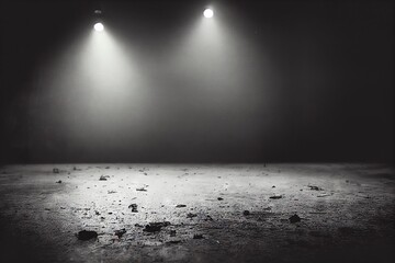 Wall Mural - empty dirty dark stage with lights background, created with generative ai