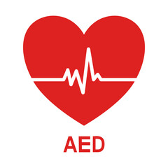 aed icon with heart on transparent background.