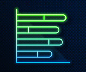 Sticker - Glowing neon line Pie chart infographic icon isolated on blue background. Diagram chart sign. Vector