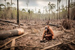 Orangutan homeless after deforestation, generated AI, generated, AI