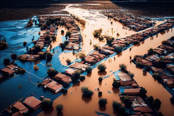 Wall Mural - low-lying areas filled with water after flood and flood consequences, created with generative ai