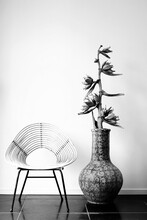 Vintage Rattan Chair And Huge Vase