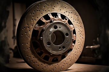 Sticker - Old rusty car brake discs to be replaced urgently, created with generative ai