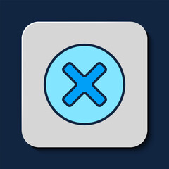 Poster - Filled outline X Mark, Cross in circle icon isolated on blue background. Check cross mark icon. Vector