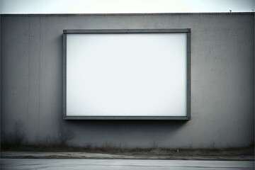 Canvas Print - Small blank billboard mockup against background of gray concrete wall, created with generative ai