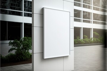 Canvas Print - White blank billboard mockup on wall of building for advertising, created with generative ai