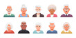 Set of various portraits of happy cute seniors. Facial expressions of beautiful old men and women. Vector illustration