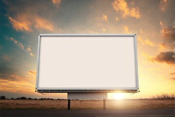 wide information blank billboard mockup on two metal racks before leaving city, created with generat