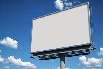 Canvas Print - Empty blank billboard mockup against backdrop of deserted road outside city, created with generative ai