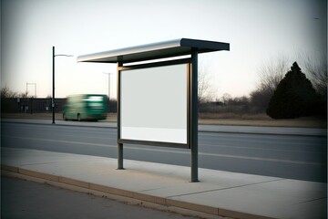 Poster - Flat blank billboard mockup with roof freestanding on road, created with generative ai