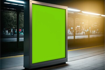 Sticker - Convenient blank billboard mockup for placing up-to-date information on station platform, created with generative ai