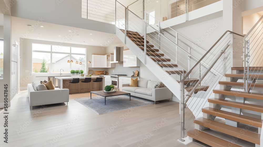 Beautiful open concept living room in new luxury home with floating ...