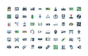 computer component, hardware, electronic vector icon set design flat style. perfect use for logo, presentation, website, and more. simple modern icon set design flat style