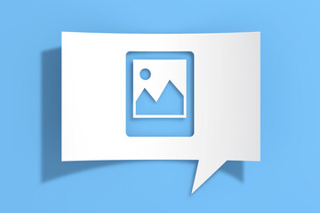Leinwandbilder - Photo Image Icon on Cutout White Paper Speech Bubble. 3d Rendering
