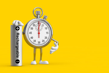 Poster - Modern Stopwatch Cartoon Person Character Mascot with Rechargeable Battery. 3d Rendering