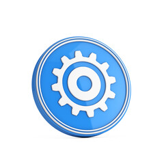 Leinwandbilder - White Cog Wheel Gear Icon in Blue Circle Button. 3d Rendering