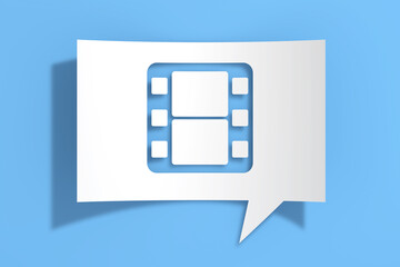 Poster - Multimedia or Film Icon on Cutout White Paper Speech Bubble. 3d Rendering