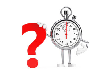 Aufkleber - Modern Stopwatch Cartoon Person Character Mascot with Red Question Mark Sign. 3d Rendering