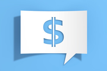 Aufkleber - Dollar Sign Icon on Cutout White Paper Speech Bubble. 3d Rendering