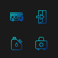 Canvas Print - Set line First aid kit, Canister fuel, Fire truck and exit. Gradient color icons. Vector