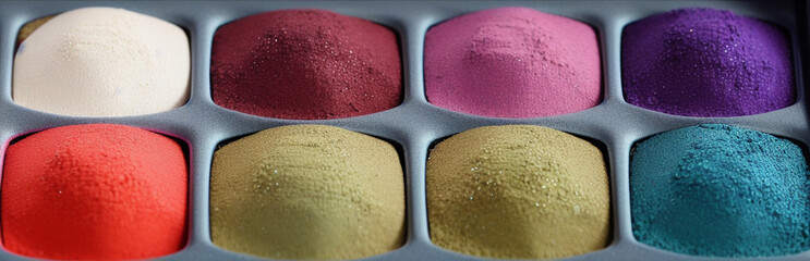 Wall Mural - Illustration of an array of colorful eyeshadows in a makeup palette created with Generative AI technology